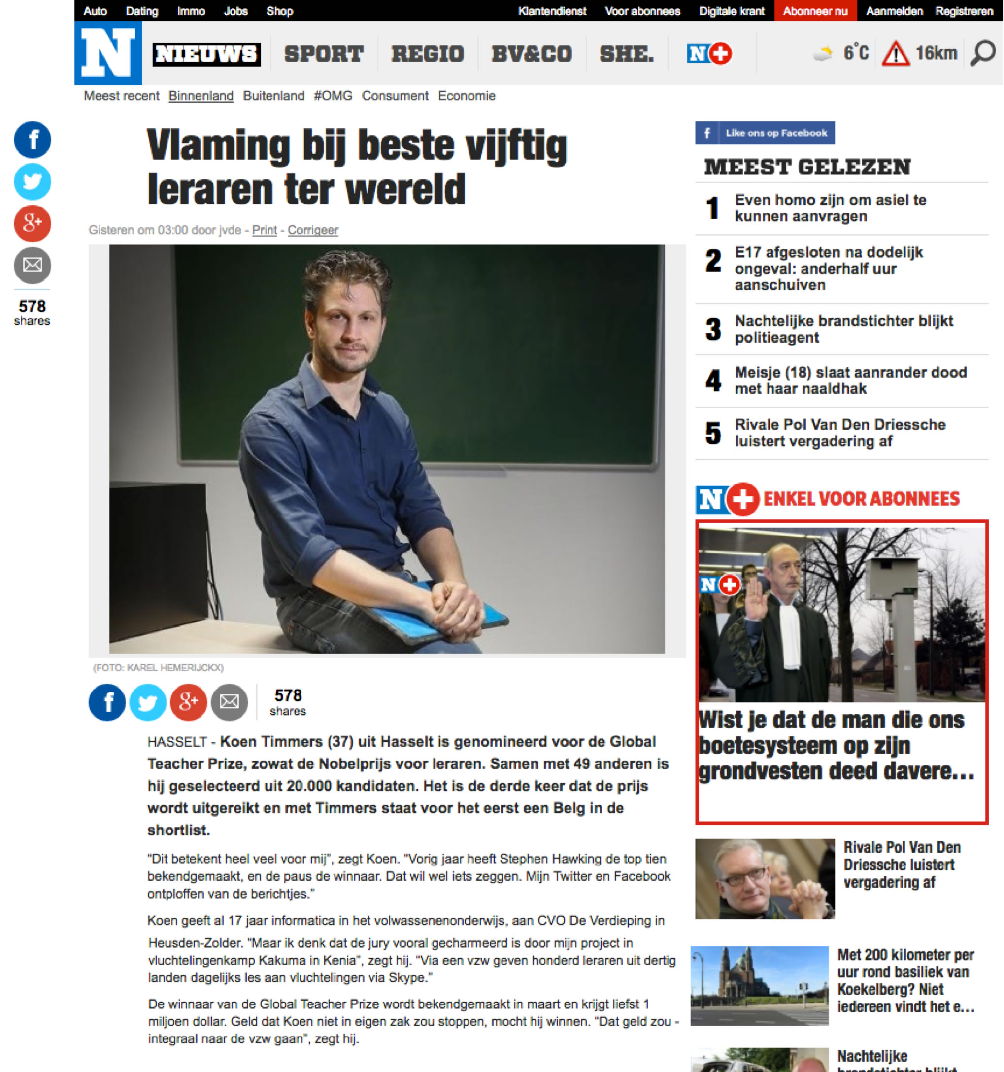 Global Teacher Prize - Nieuwsblad